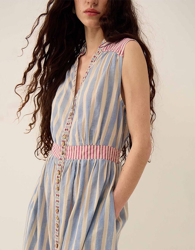 East Rylea Placement Print Cotton Midi Dress, Blue (BLUE), large