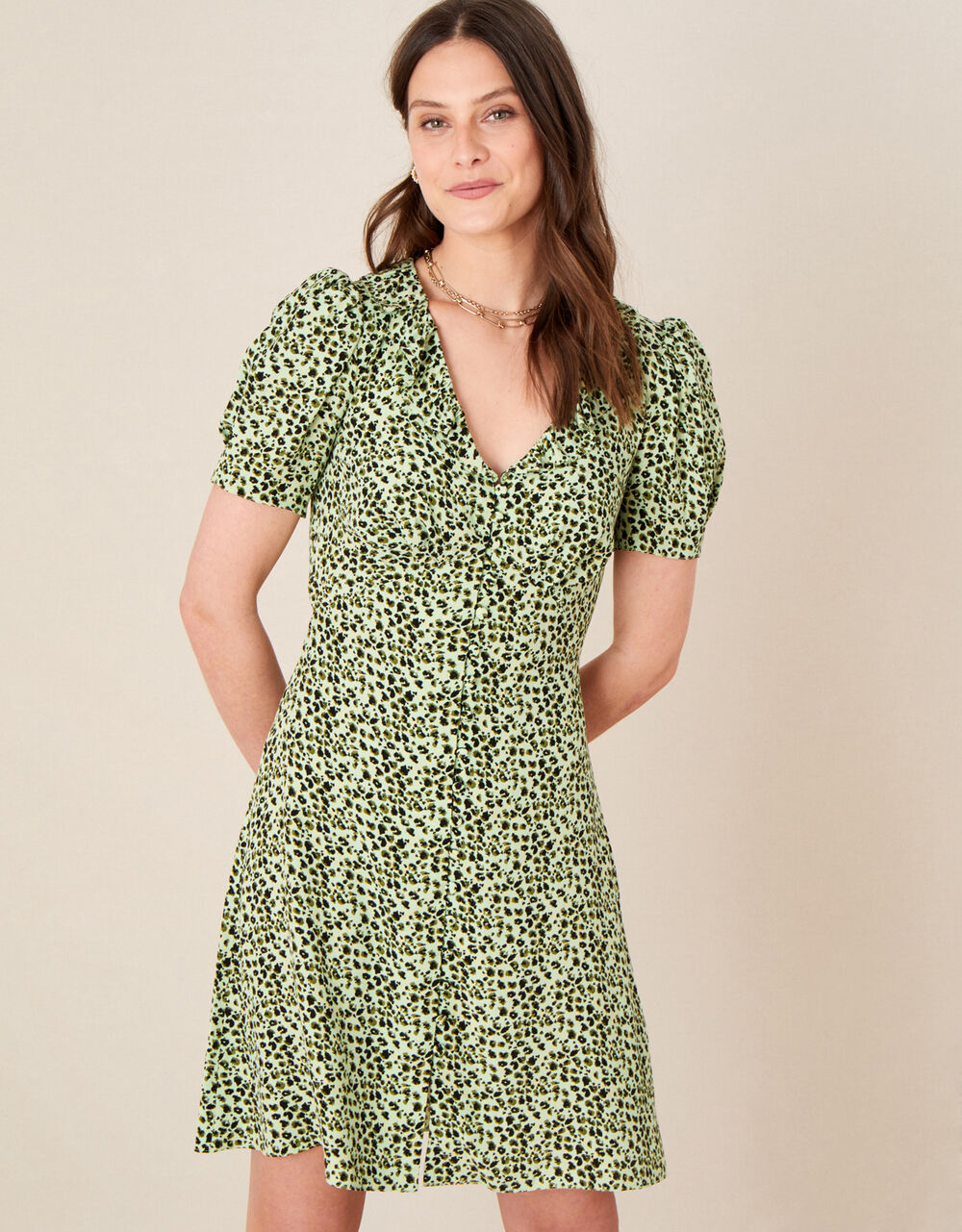 green animal print dress