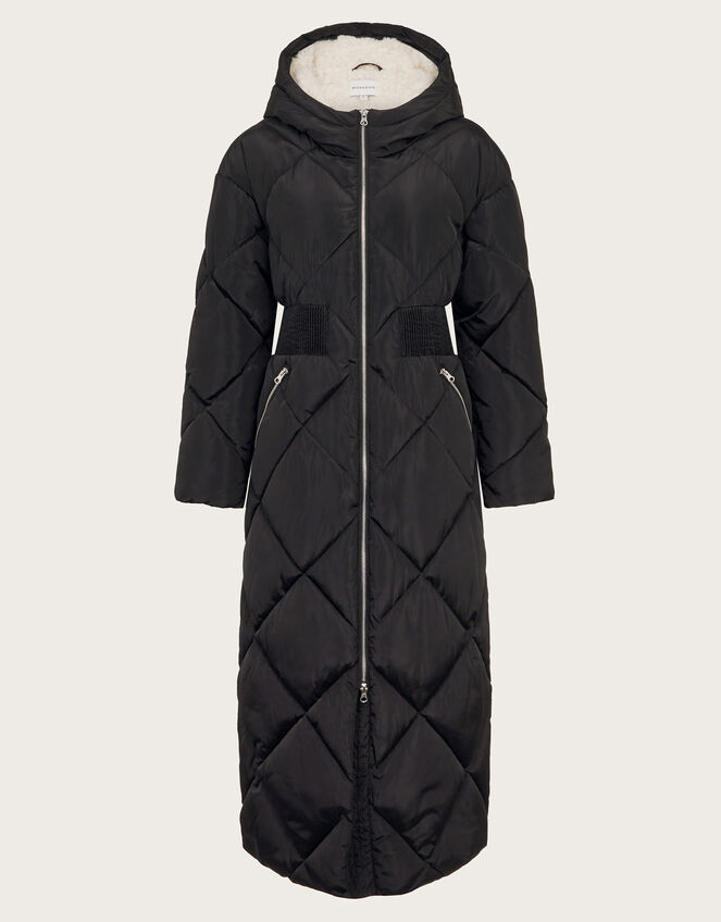 Phoebe Fleece Quilted Puffer Coat, Black (BLACK), large