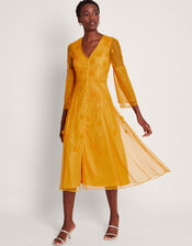 Alba Embroidered Tea Dress, Yellow (YELLOW), large