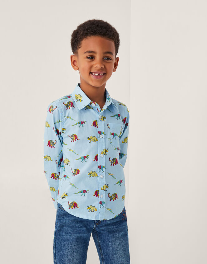 Varsity Dinosaur Print Shirt, Blue (BLUE), large