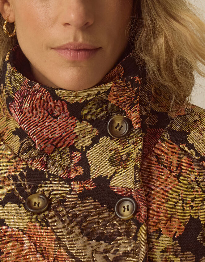 Jessie Funnel Neck Floral Jacquard Jacket, Black (BLACK), large