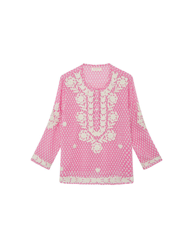 Maison Hotel Embroidered Print Blouse, Pink (PINK), large