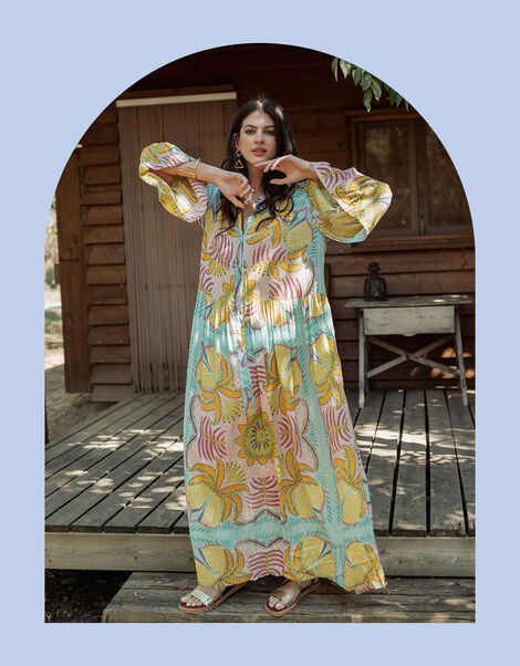 Piti Cuiti Floral Print Maxi Dress, Yellow (YELLOW), large