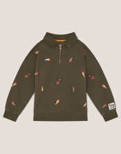 Spaceship Embroidered Polo Sweatshirt, Green (KHAKI), large