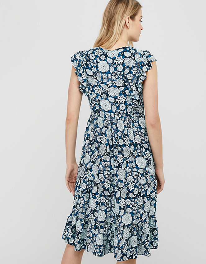 Loana Floral Frill Midi Dress, Blue (BLUE), large