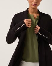 Sade Zip Longline Cardigan, Black (BLACK), large