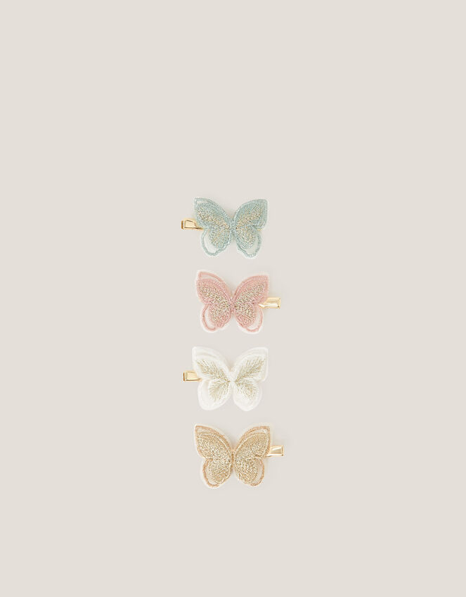 4-Pack Mini Embroidered Butterfly Hair Clips, , large