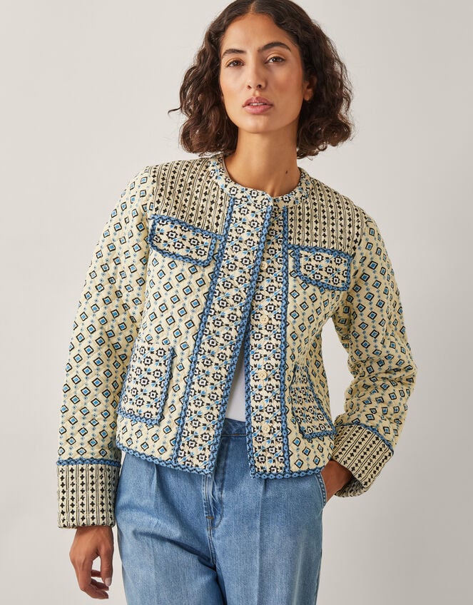 Judy Geometric Print Quilted Jacket, Ivory (IVORY), large
