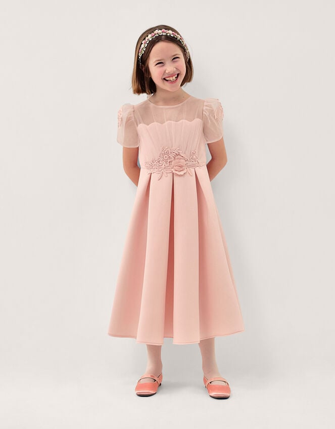 Chiffon Sleeve Floral Embroidered Dress, Pink (PINK), large