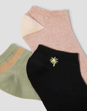 3-Pack Palm Tree Glitter Trainer Socks, , large