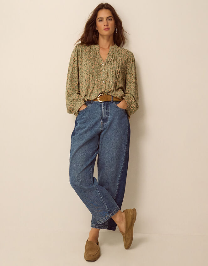 Deena Ditsy Floral Jersey Blouse, Green (GREEN), large
