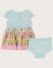 Newborn Tulip Print Dress and Briefs Set, Blue (BLUE), large
