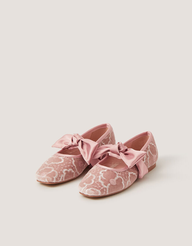 Floral Lace Mary Jane Ballet Flats, Pink (PINK), large