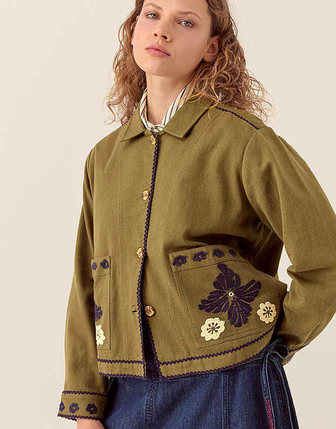 East Bella Embroidered Cotton Twill Jacket, Green (GREEN), large