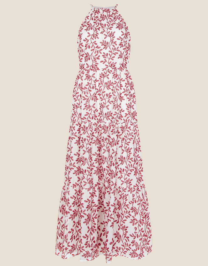 Halter Neck Embellished Maxi Dress, Red (RED), large