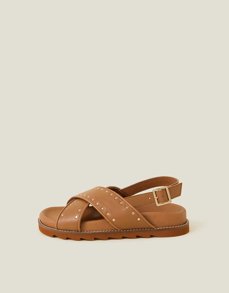 Suki Stud Leopard Print Sandals, Tan (TAN), large