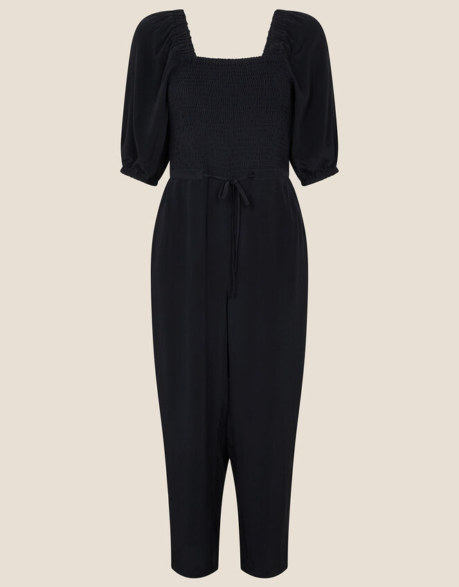 Fleur Shirred Drawstring Jumpsuit, Black (BLACK), large