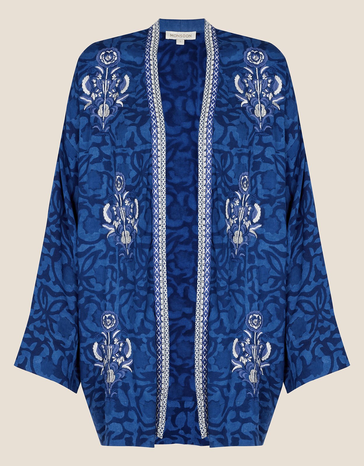 ARTISAN STUDIO Floral Batik Short Kimono Blue