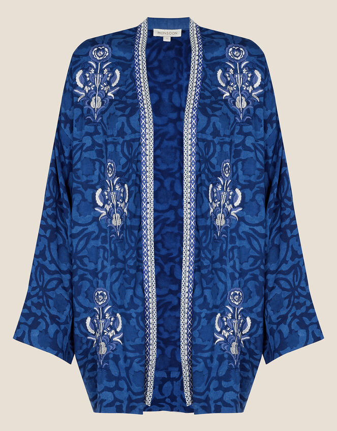ARTISAN STUDIO Floral Batik Short Kimono, Blue (NAVY), large