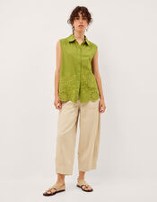 Effie Sleeveless Embroidered Shirt, Green (GREEN), large