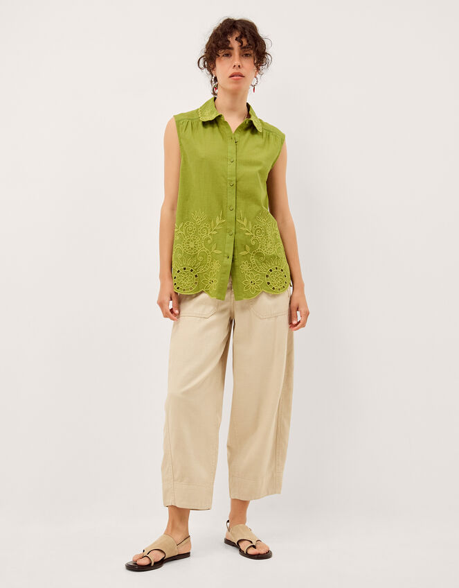Effie Sleeveless Embroidered Shirt, Green (GREEN), large
