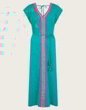 Estela Embroidered Jersey Kaftan Dress, Teal (TEAL), large
