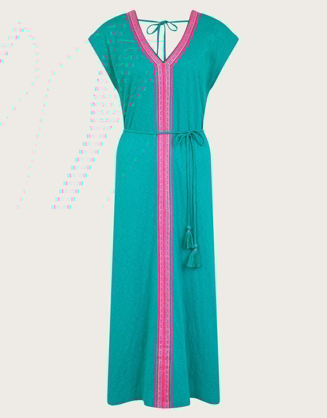 Estela Embroidered Jersey Kaftan Dress, Teal (TEAL), large
