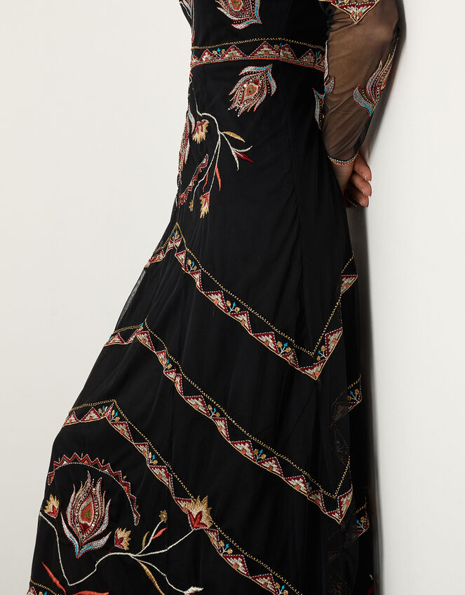 Sophie Embellished Maxi Dress in Recycled Polyester, Black (BLACK), large