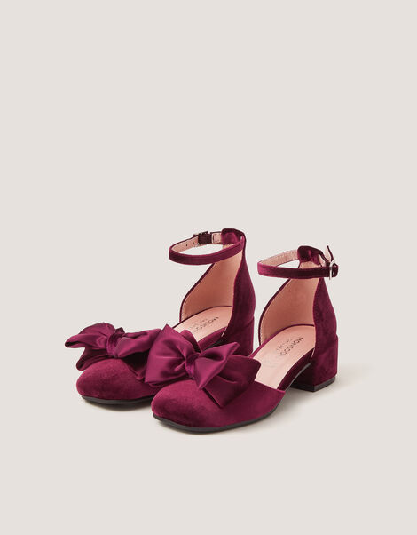 Bow Velvet Two Part Heels, Red (BURGUNDY), large