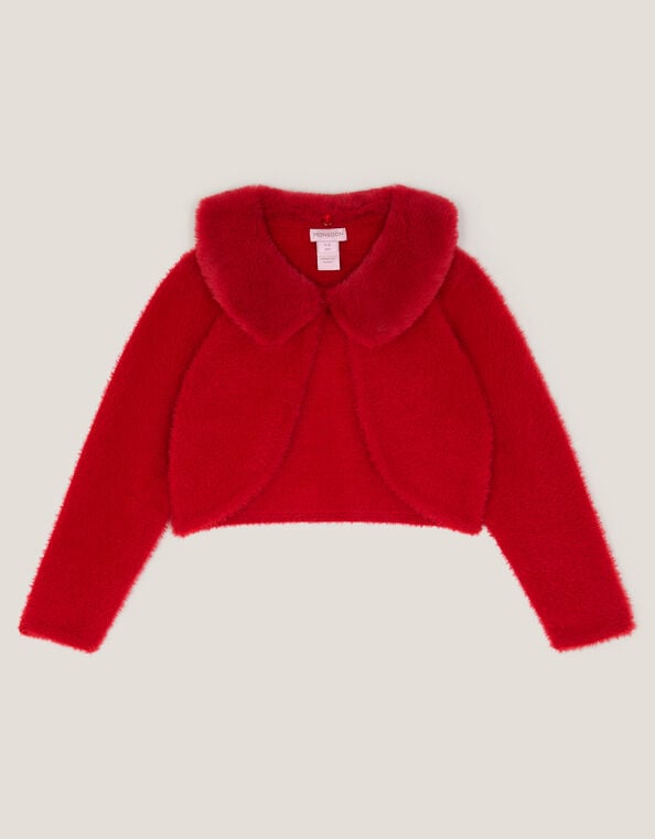 Detachable Collar Fuzzy Cardigan, Red (RED), large