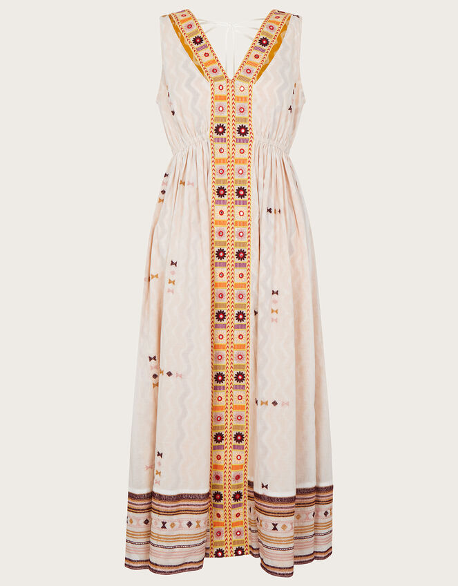 Statement Tie Chevron Embroidered Dress, Ivory (IVORY), large