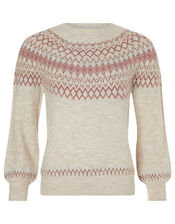 Fair Isle Yoke Knit Jumper, Nude (NUDE), large
