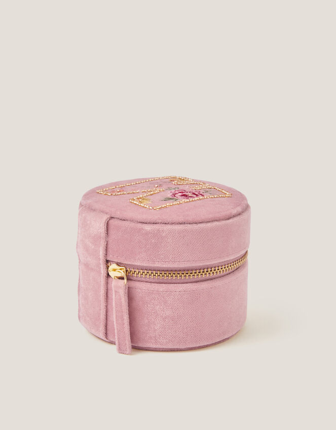 Floral Embroidered Initial Jewellery Box, Pink (PINK), large