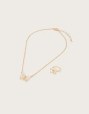 Jewel Butterfly Necklace and Ring Set, , large