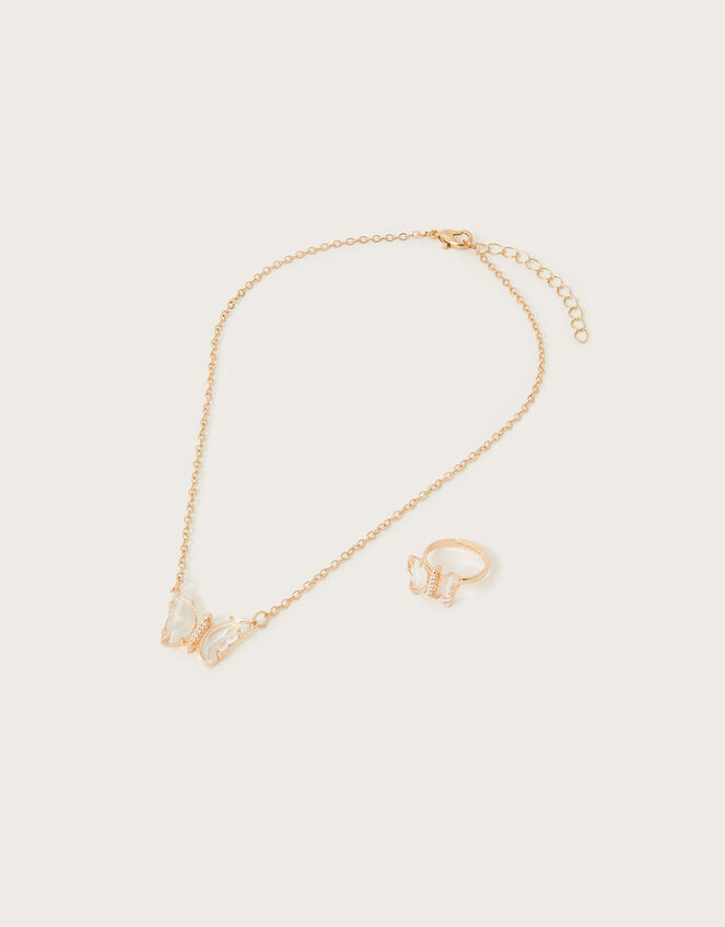 Jewel Butterfly Necklace and Ring Set, , large