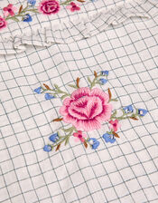 Floral Embroidered Check Blouse, Ivory (IVORY), large