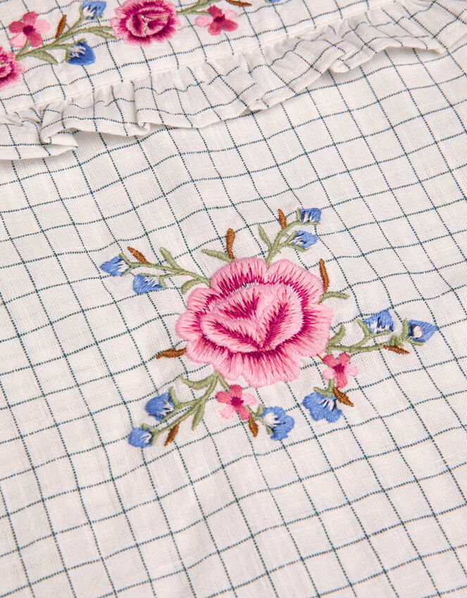 Floral Embroidered Check Blouse, Ivory (IVORY), large