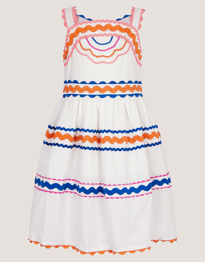 Ric Rac Embroidered Cotton Dress, White (WHITE), large