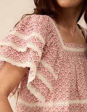 East Alina Printed Floral Lace Insert Top, Pink (PINK), large