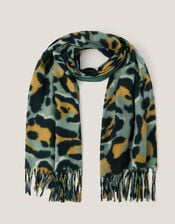 Elyse Animal Print Tassel Scarf, Green (GREEN), large