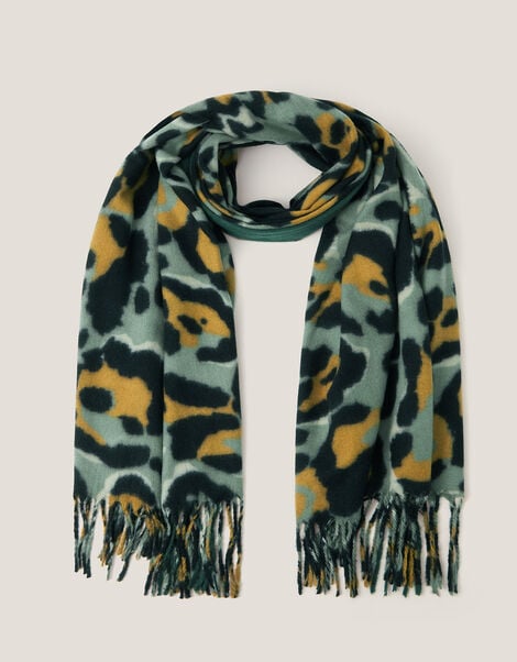Elyse Animal Print Tassel Scarf, Green (GREEN), large