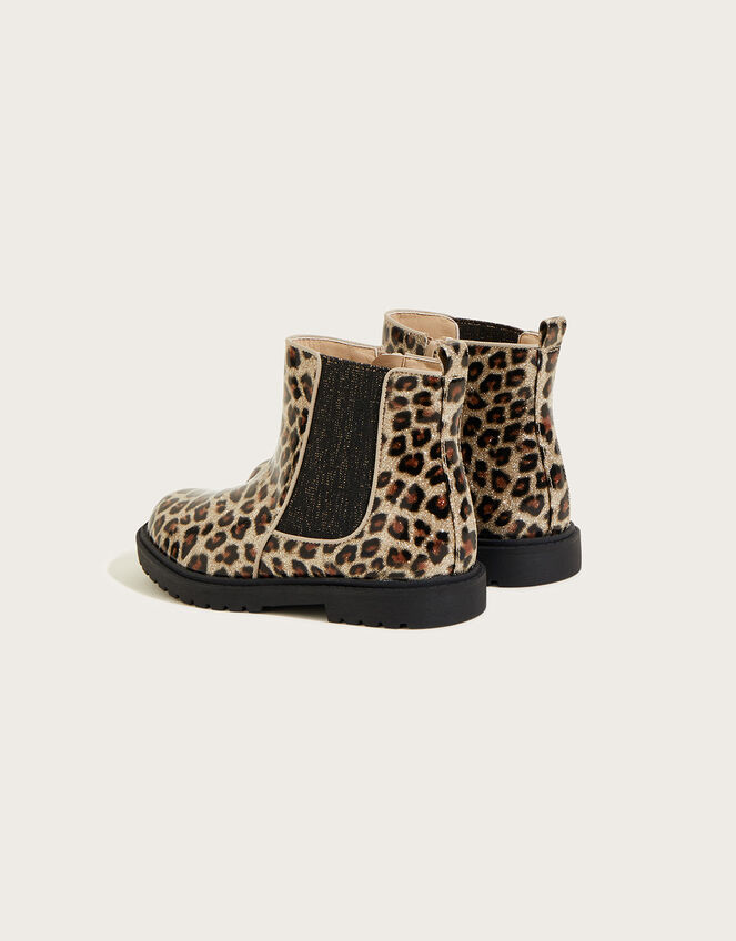 Patent Glitter Leopard Chelsea Boots, Black (BLACK), large