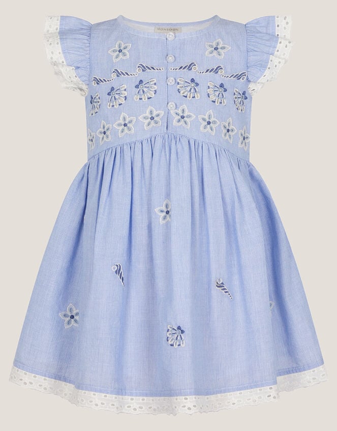 Baby Seashell Embroidered Dress, Blue (BLUE), large