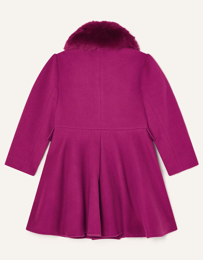 Faux Fur Collar Skirted Coat, Pink (PINK), large