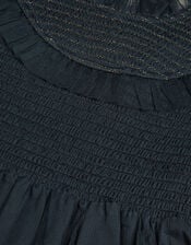 Bow Shirred Mesh Dress, Blue (NAVY), large