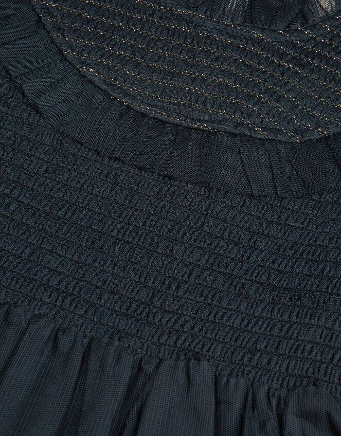 Bow Shirred Mesh Dress, Blue (NAVY), large