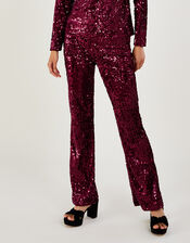 Daisy Sequin Velvet Kickflare Trousers, Red (BURGUNDY), large