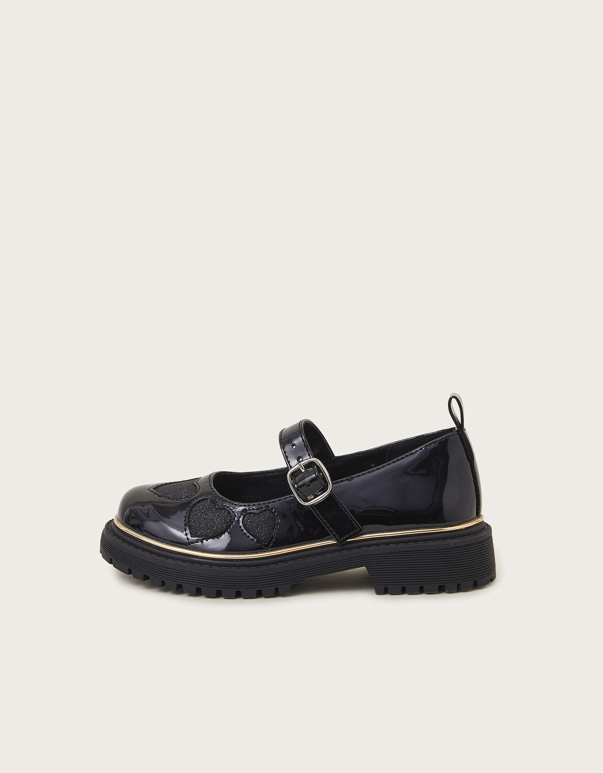 Glitter Heart Chunky Mary Jane Shoes Black
