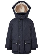 Quilted Coat with Hood, Blue (NAVY), large